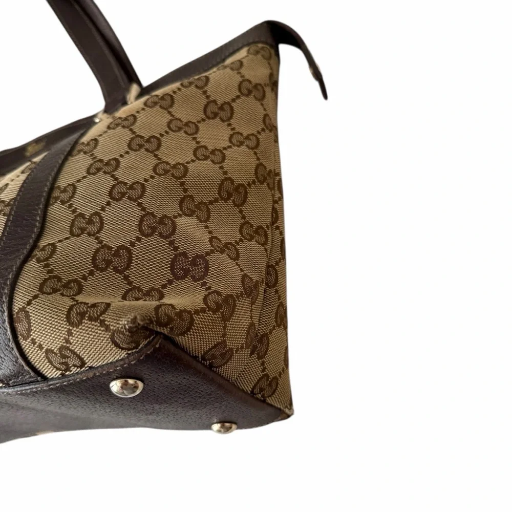 Gucci GG Canvas Abbey Monogram Tote D-Ring Shoulder Leather Handbag Purse Bag - Picture 8 of 16